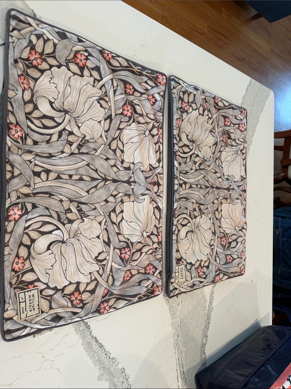 William Morris Floral Lumber Pillow Covers in mocha and cream velvet - Set of 2